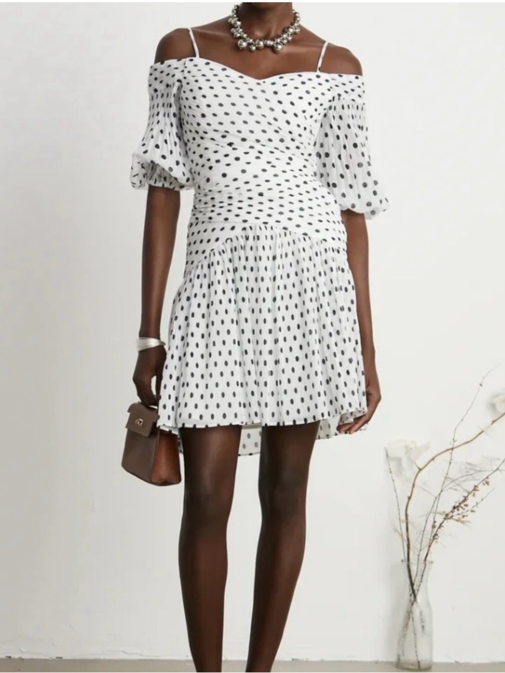 Zimmermann White Mini Dress with Black Polka Dots